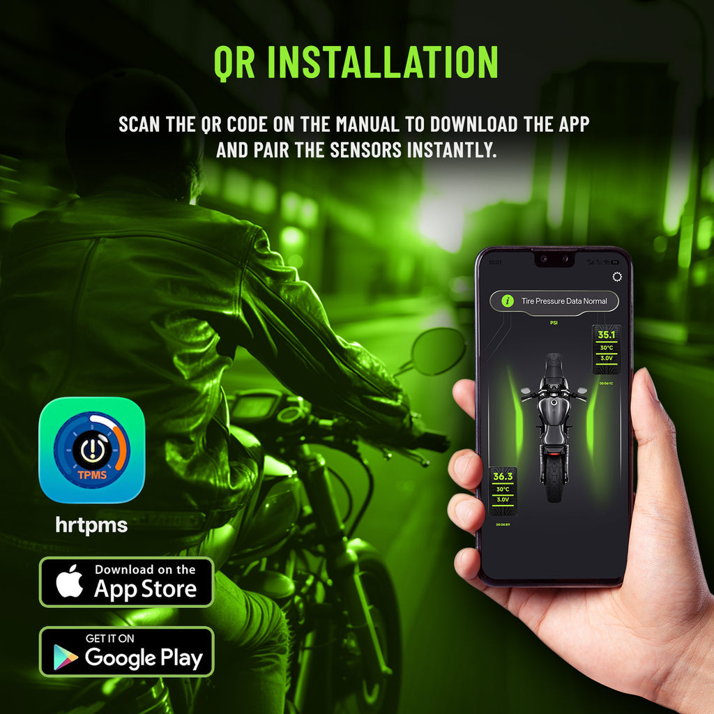Motorcycle Bluetooth TPMS Tire Pressure Monitoring System, Wireless Bluetooth 5.0 Connect to Phone APP, Real-Time Tire Pressure & Temperature Display with Alarm, IP67 Waterproof External Sensors for Motorbike Scooter ATV