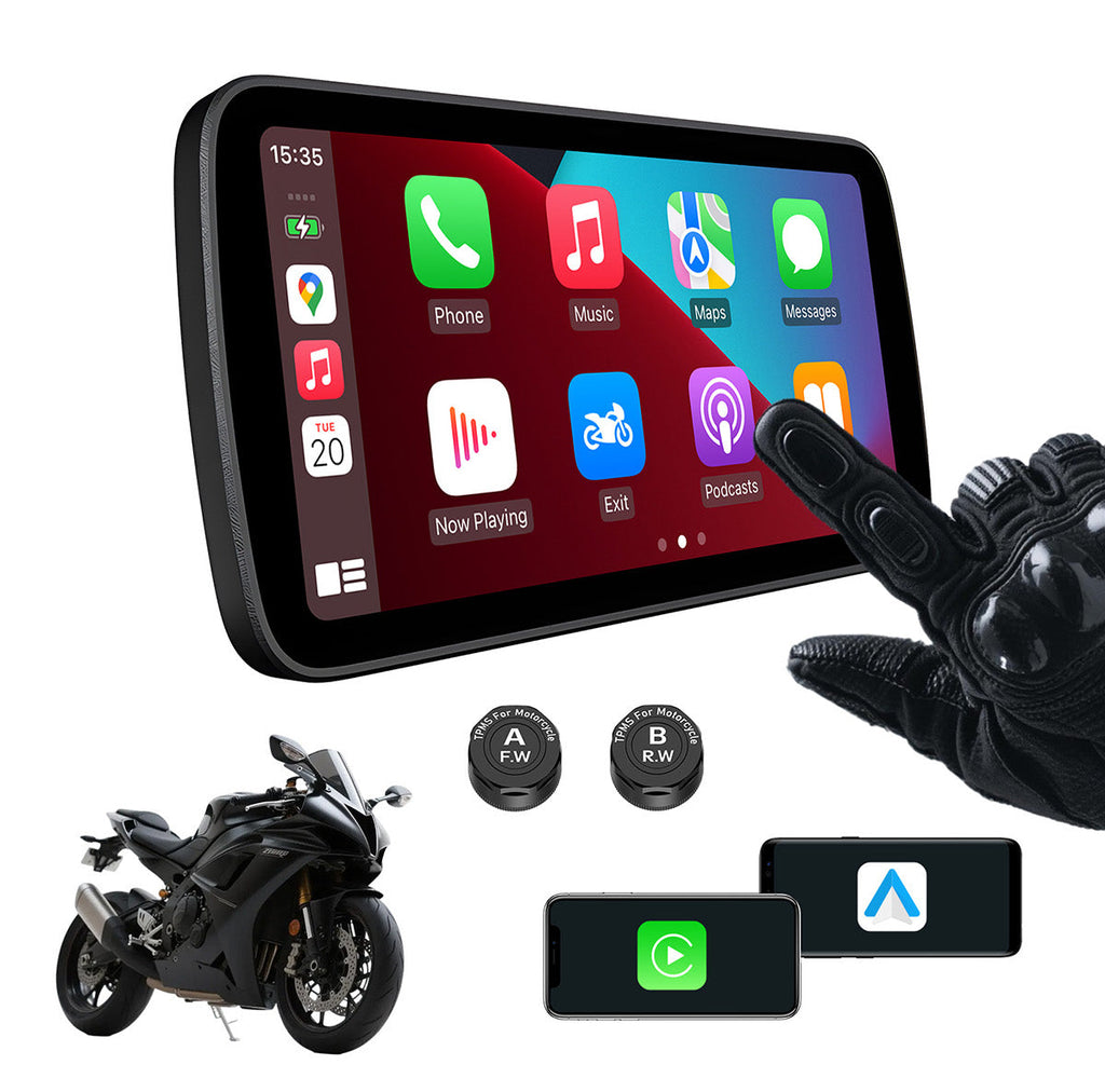 6-Inch Smart Motorcycle Display, Wireless Apple CarPlay & Android Auto, Built-in TPMS, Navigation Support, Siri & Google Assistant, Quick-Release Bracket, IP67 Waterproof