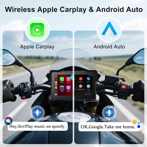 AotuLink 7-Inch Wireless Motorcycle Carplay GPS Navigation System with Apple Carplay and Android Auto, Portable Moto Car Play Screen, Navigation, Siri, Google Assistant.