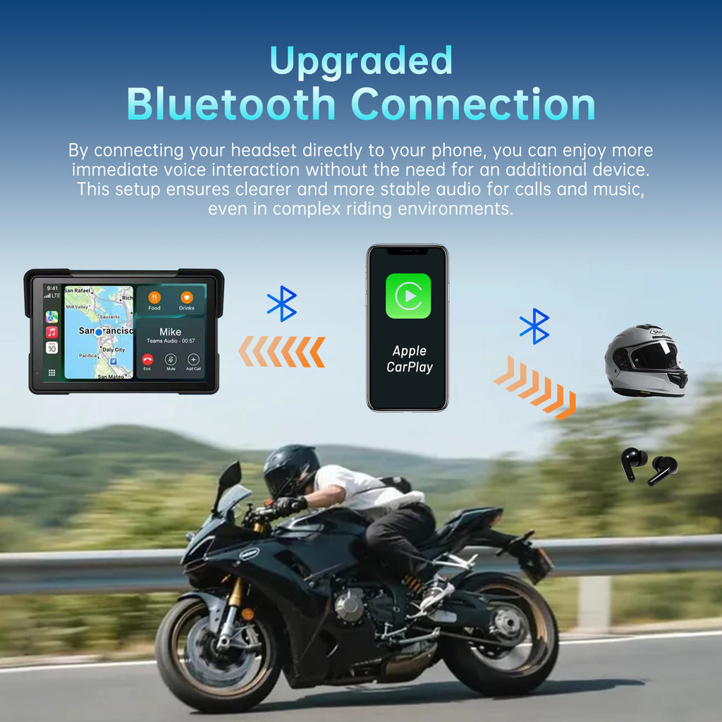 AotuLink 7-Inch Wireless Motorcycle Carplay GPS Navigation System with Apple Carplay and Android Auto, Portable Moto Car Play Screen, Navigation, Siri, Google Assistant.