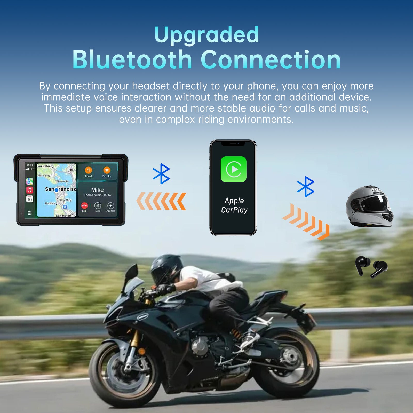 AotuLink 7-Inch Wireless Motorcycle Carplay GPS Navigation System with Apple Carplay and Android Auto, Portable Moto Car Play Screen, Navigation, Siri, Google Assistant.