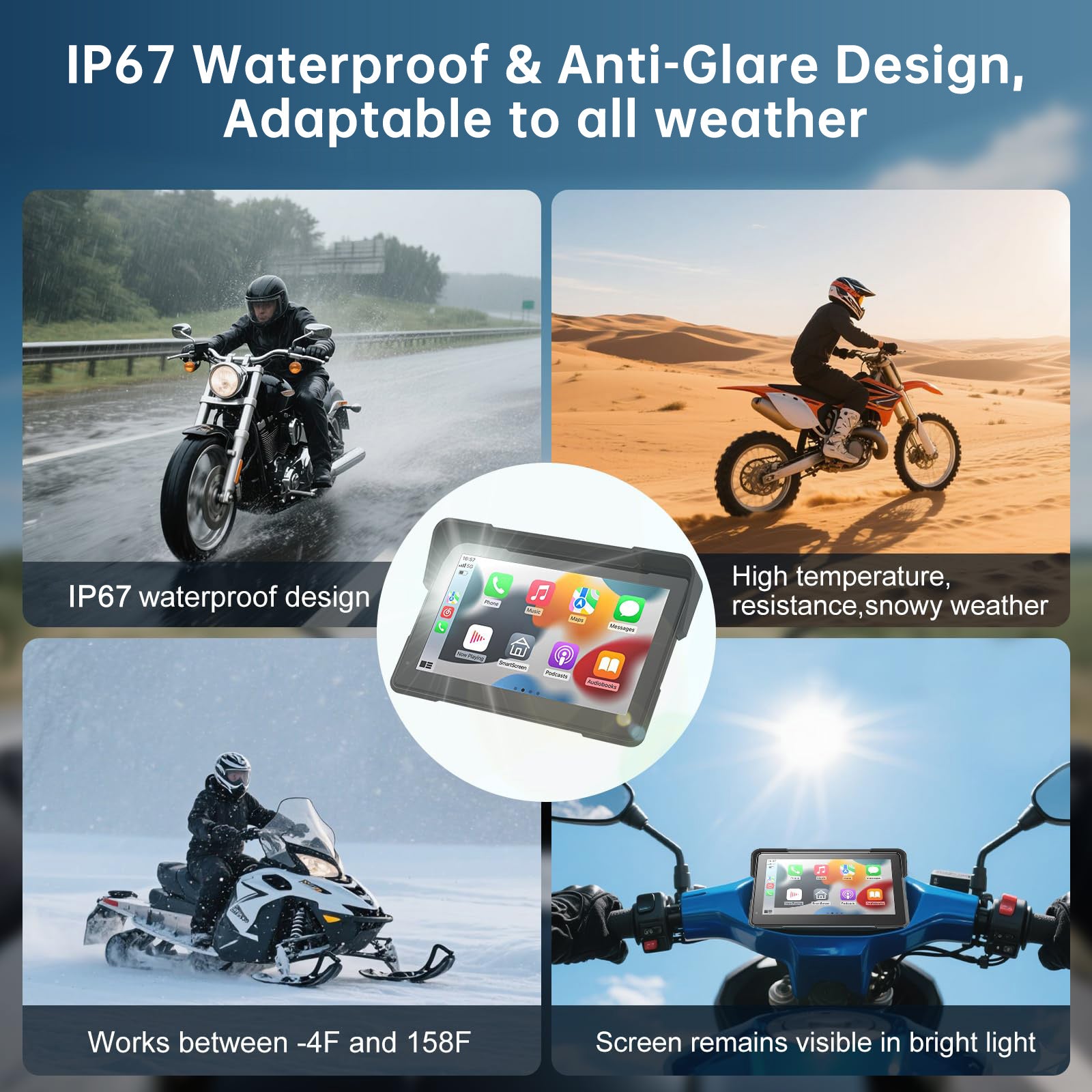 AotuLink 7-Inch Wireless Motorcycle Carplay GPS Navigation System with Apple Carplay and Android Auto, Portable Moto Car Play Screen, Navigation, Siri, Google Assistant.