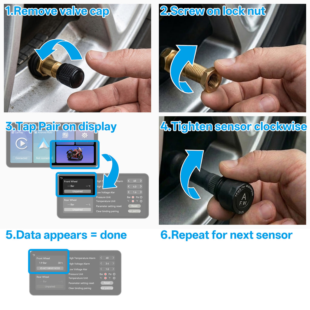 Motorcycle Tire Pressure Monitoring System， Wireless TPMS, Compatible with L300 Motorcycle Screen Dedicated tire Pressure Sensor