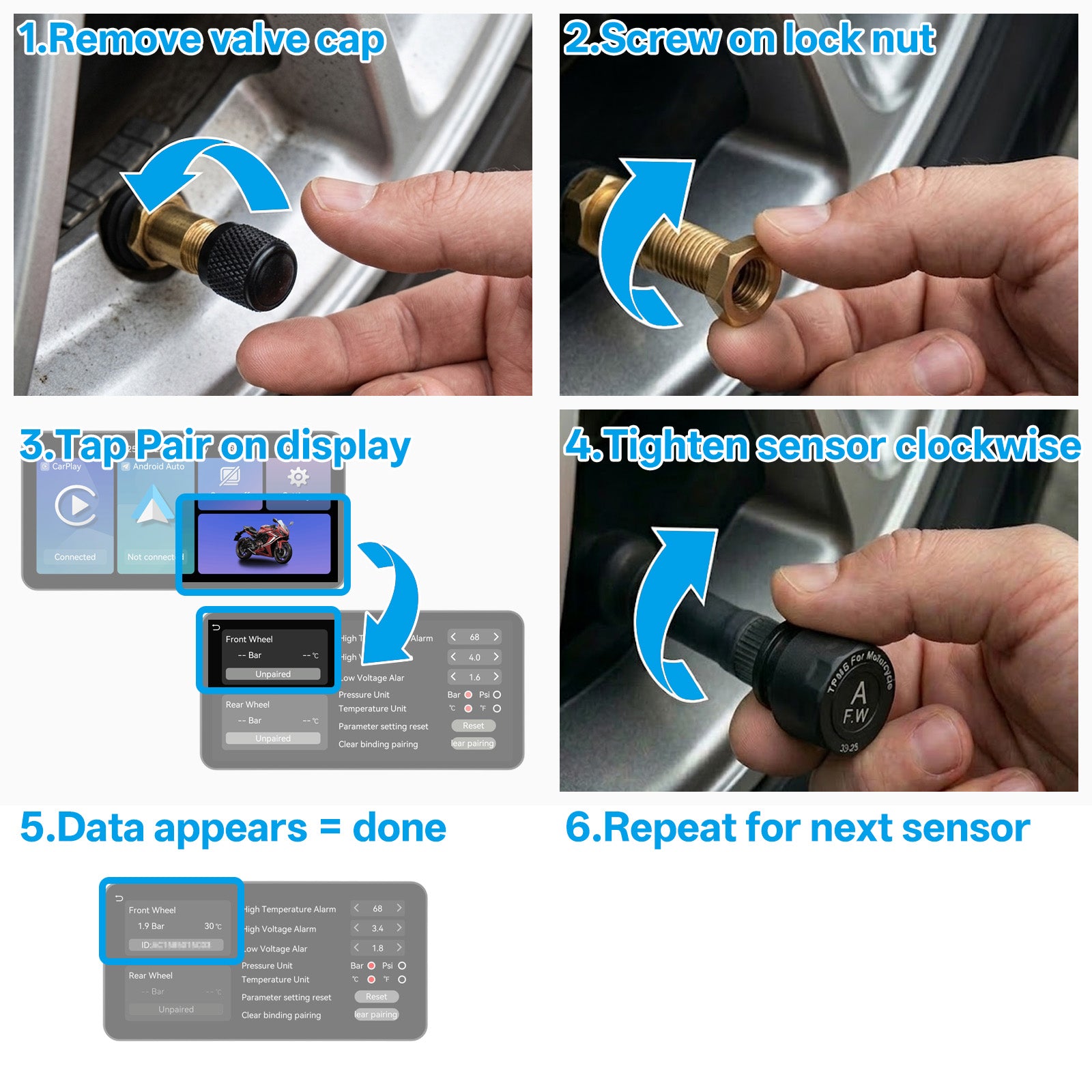 Motorcycle Tire Pressure Monitoring System， Wireless TPMS, Compatible with L300 Motorcycle Screen Dedicated tire Pressure Sensor