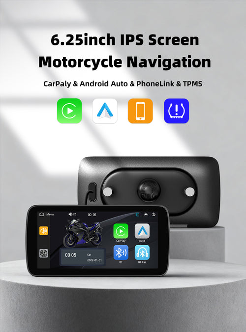 6-Inch Smart Motorcycle Display, Wireless Apple CarPlay & Android Auto, Built-in TPMS, Navigation Support, Siri & Google Assistant, Quick-Release Bracket, IP67 Waterproof