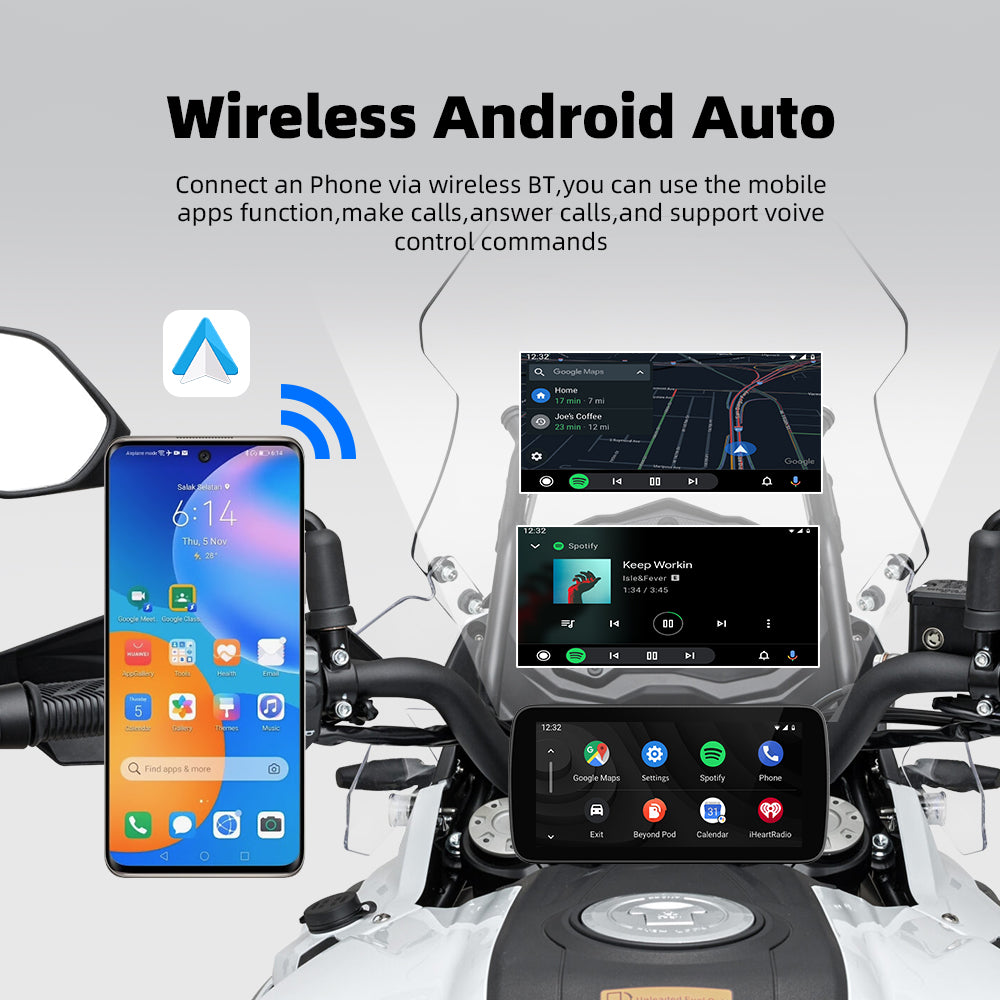 6-Inch Smart Motorcycle Display, Wireless Apple CarPlay & Android Auto, Built-in TPMS, Navigation Support, Siri & Google Assistant, Quick-Release Bracket, IP67 Waterproof