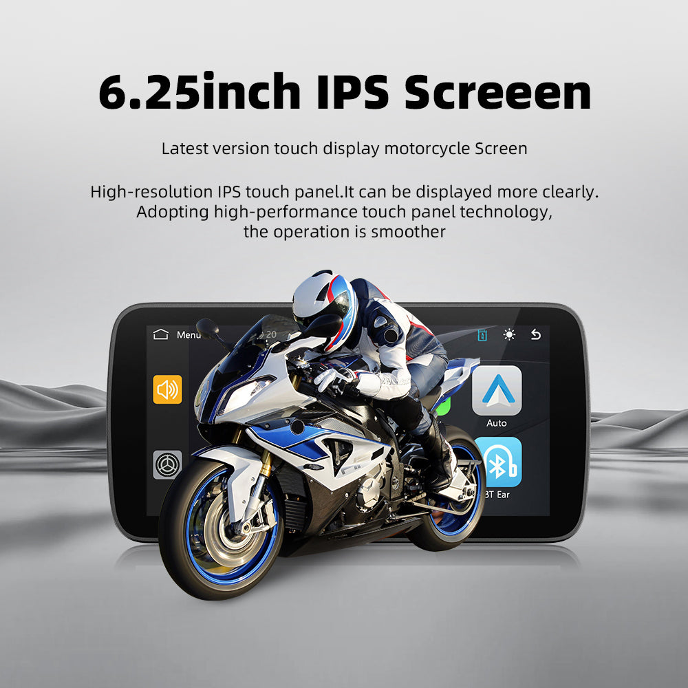 6-Inch Smart Motorcycle Display, Wireless Apple CarPlay & Android Auto, Built-in TPMS, Navigation Support, Siri & Google Assistant, Quick-Release Bracket, IP67 Waterproof