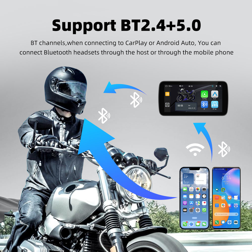 6-Inch Smart Motorcycle Display, Wireless Apple CarPlay & Android Auto, Built-in TPMS, Navigation Support, Siri & Google Assistant, Quick-Release Bracket, IP67 Waterproof