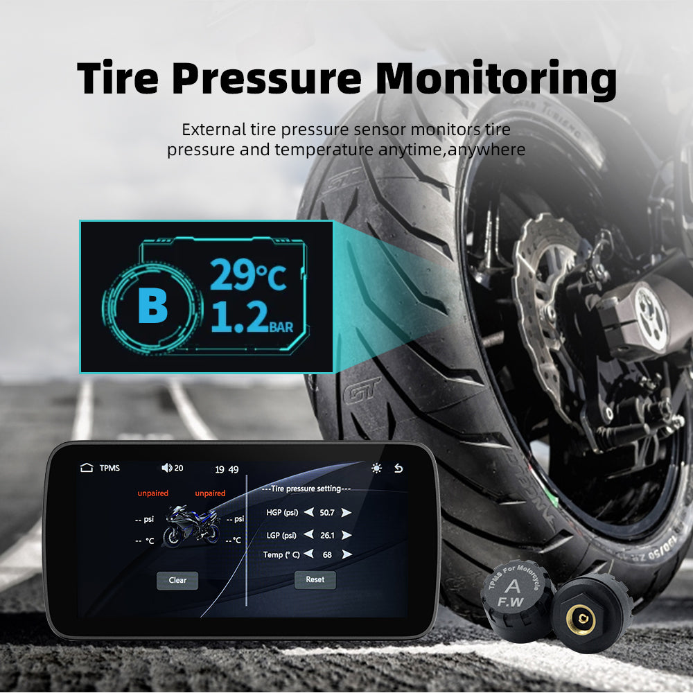 6-Inch Smart Motorcycle Display, Wireless Apple CarPlay & Android Auto, Built-in TPMS, Navigation Support, Siri & Google Assistant, Quick-Release Bracket, IP67 Waterproof